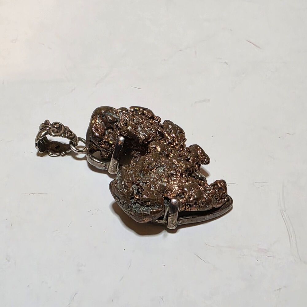 Artisan Brutalist Natural Copper Nugget Pendant Wrapped In Sterling Silver Bezel